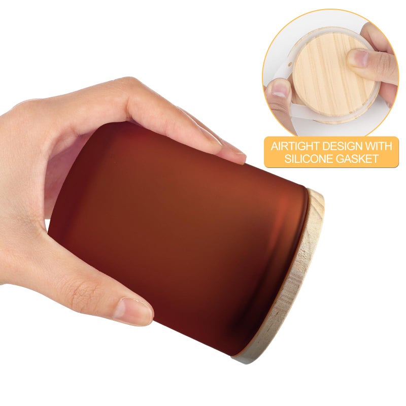SHOWIN Thick Candle Jars for Making Candles 12 Pcs, 7 OZ Empty Jars with Wood Lids for Candle Making, Sample Container, Frosted Brown - Image 4