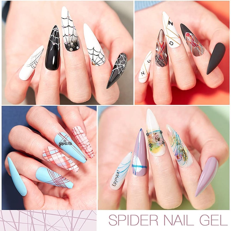 MEET ACROSS 12 Colors Spider Gel for Nail Art With Liner Brush, Soak off UV LED Elastic Drawing Gel, Nail Art Design Paint - Image 3