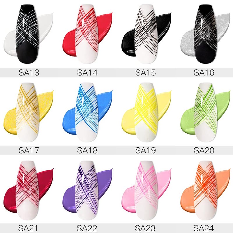 MEET ACROSS 12 Colors Spider Gel for Nail Art With Liner Brush, Soak off UV LED Elastic Drawing Gel, Nail Art Design Paint - Image 2