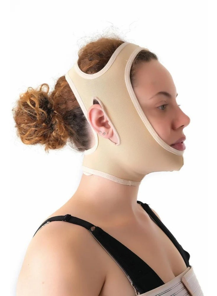 HT Face and chin support belt after cosmetic procedures, comfortable and adaptable material, from HT, beige, large - Image 1