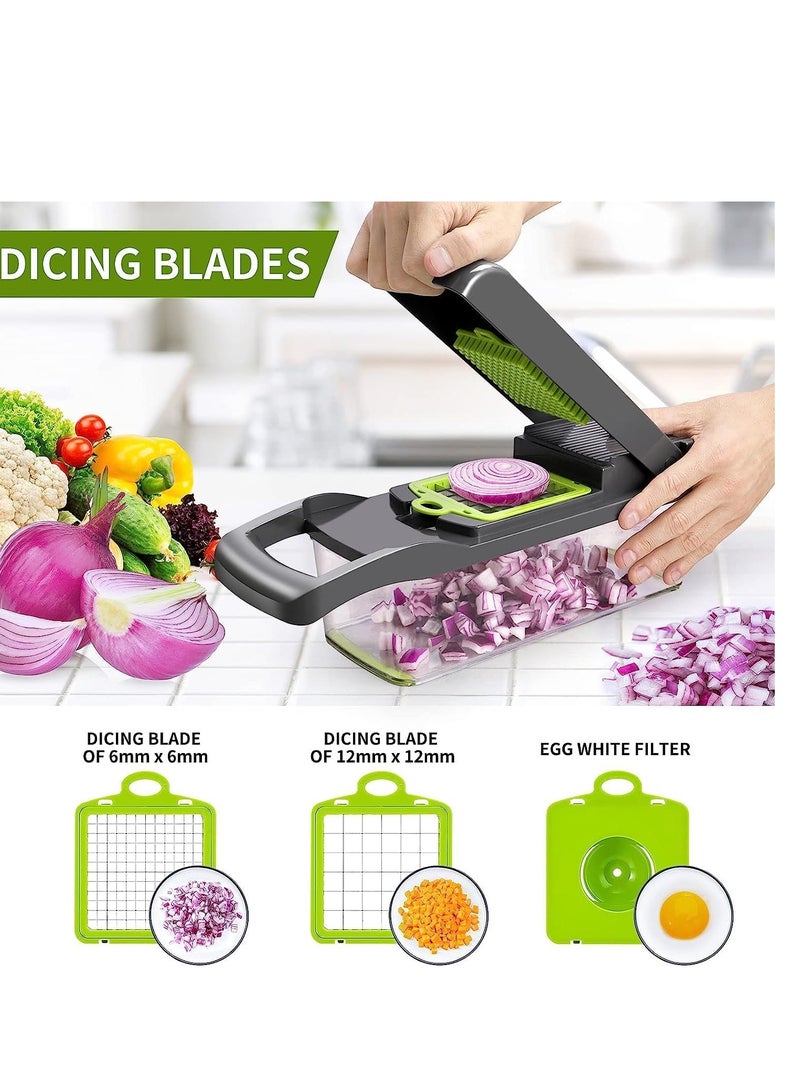 ELTRAZONE Vegetable chopper,senbowe multifunctional 13-in-1 food choppers onion chopper vegetable slicer cutter dicer veggie chopper with 8 blades,colander basket,container for salad potato carrot - Image 3