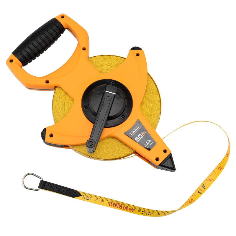 LAND 165FT50M Heavy Duty Fiberglass Tape Measure 12Inch Wide Dual InchMetric Scale Durable Open Reel Measuring Tape for Surveying Engineering Runway Construction