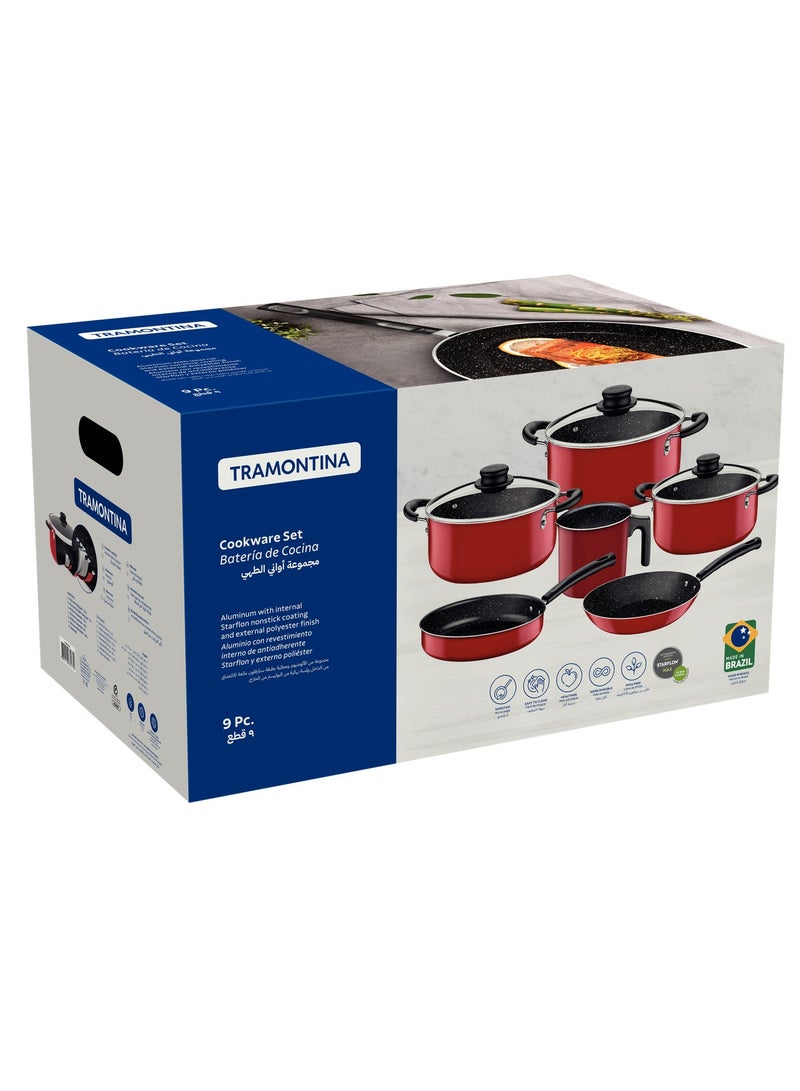 TRAMONTINA Since 1911,Made in Brazil- 9 Pieces Red Aluminum Cookware Set with Interior and Exterior Starflon Max Nonstick Coating - Image 3