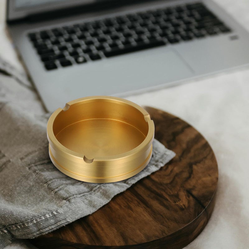 Vintage Brass Ashtray Round Gold Metal Home Decor For Office Patio Balcony - Image 5