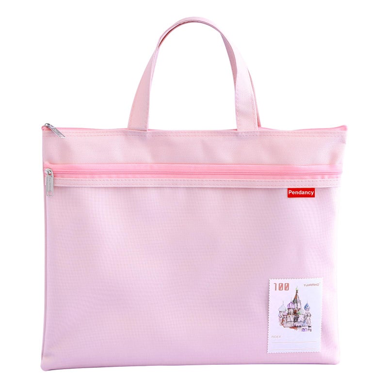 Pendancy Mesh Zipper Pouch 11x13.7 in, Large Double Pocket Waterproof File Bag with Handle, A4 Size Foldable Document Storage for Puzzle Project/Cross Stitch/Travel/Officeï¼ˆPinkï¼‰ - Image 1