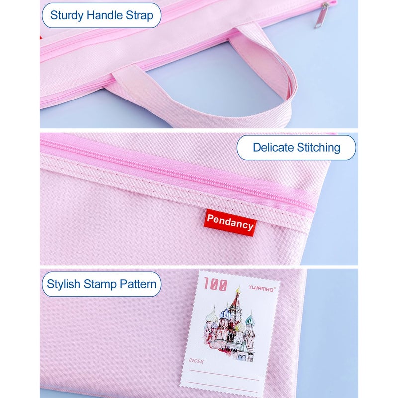 Pendancy Mesh Zipper Pouch 11x13.7 in, Large Double Pocket Waterproof File Bag with Handle, A4 Size Foldable Document Storage for Puzzle Project/Cross Stitch/Travel/Officeï¼ˆPinkï¼‰ - Image 5