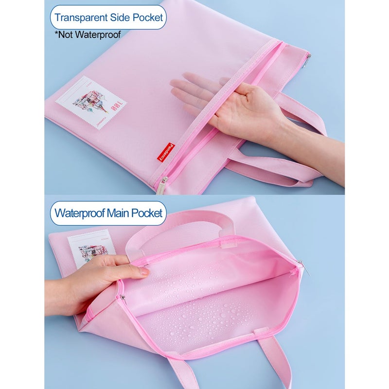Pendancy Mesh Zipper Pouch 11x13.7 in, Large Double Pocket Waterproof File Bag with Handle, A4 Size Foldable Document Storage for Puzzle Project/Cross Stitch/Travel/Officeï¼ˆPinkï¼‰ - Image 4