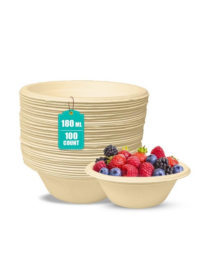 ECO SOUL أكواب باجاس القابلة للتصرف من إيكو سول [180 مل، 100 عبوة] | صديقة للبيئة، قابلة للتحلل، أكواب ورقية من قصب السكر | لتقديم الوجبات الخفيفة والعشاء | عيد ميلاد، زفاف وحفلة | دائري، بيج - Image 1