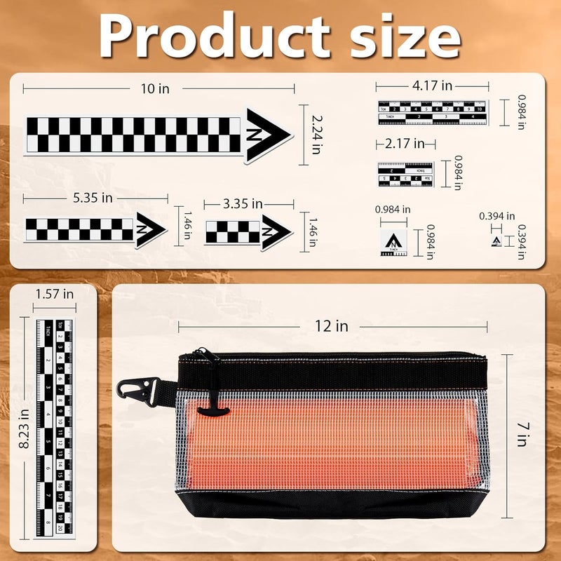 Maitys 9 Pack Archaeological North Arrow and Scale Set, Geology Photography Professional Measuring Scale Ruler with Case Archaeological Excavation Photo Reference Ruler for Artifact Documentation - Image 3