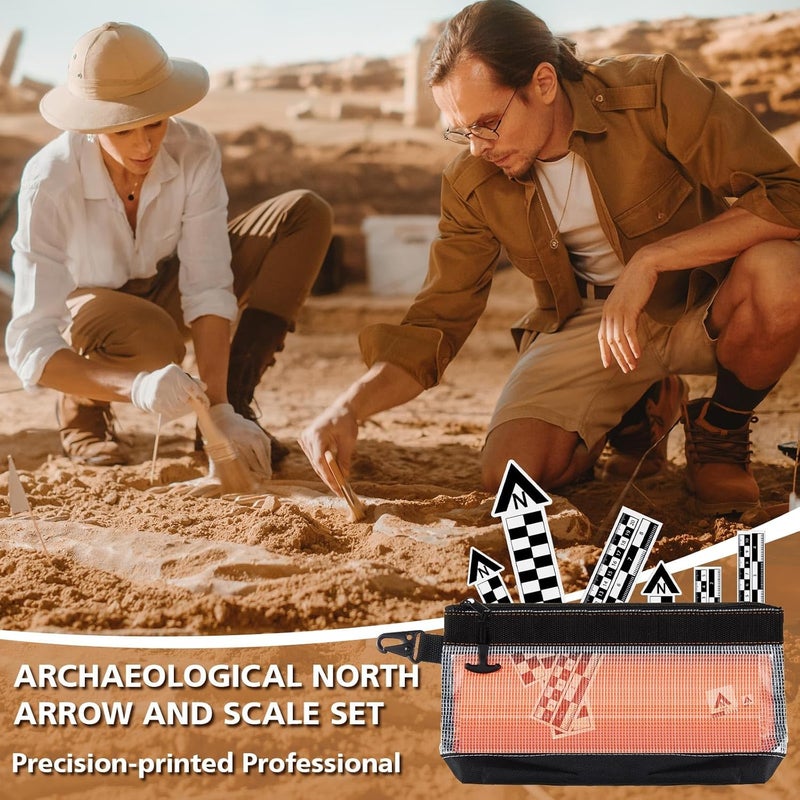 Maitys 9 Pack Archaeological North Arrow and Scale Set, Geology Photography Professional Measuring Scale Ruler with Case Archaeological Excavation Photo Reference Ruler for Artifact Documentation - Image 2