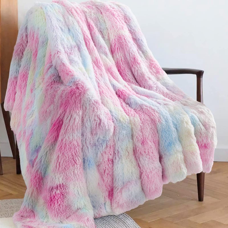 GONAAP Fuzzy Faux Fur Throw Blanket Tiedye Rainbow Super Soft Cozy Plush Fuzzy Shaggy Blanket for Couch Sofa Bed Tiedye Rainbow Throw50x60
