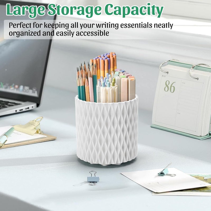 minimaliving Desk Organiser,Stylish Rhombus Pen Holder for Desk 360°Rotating Office Desk Accessories,Pencil Pot with 5 Compartments Storage Box Caddy for Office,School,Home,Art Supply(Pure White) - Image 2