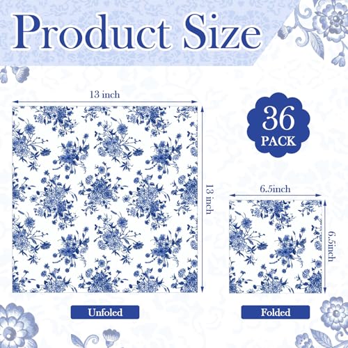 Epakh 36 Pack 6 Styles Blue and White Decoupage Napkins Assorted Floral Chinoiserie Cocktail Napkin Decorative Printed Toile Tissue Paper for Crafting Summer Seashell DIY Coastal Decor, Unfolded 13'' - Image 3