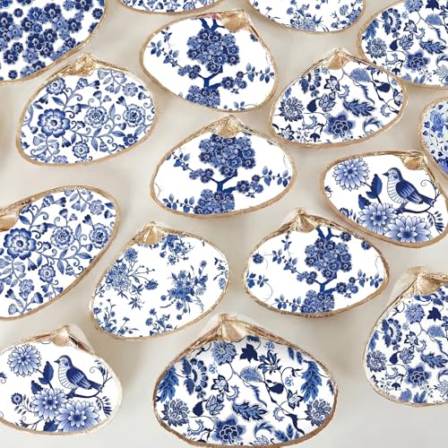 Epakh 36 Pack 6 Styles Blue and White Decoupage Napkins Assorted Floral Chinoiserie Cocktail Napkin Decorative Printed Toile Tissue Paper for Crafting Summer Seashell DIY Coastal Decor, Unfolded 13'' - Image 4