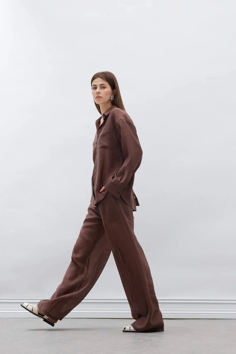 DeFacto Straight Fit High Waist Long Length Modal Trousers