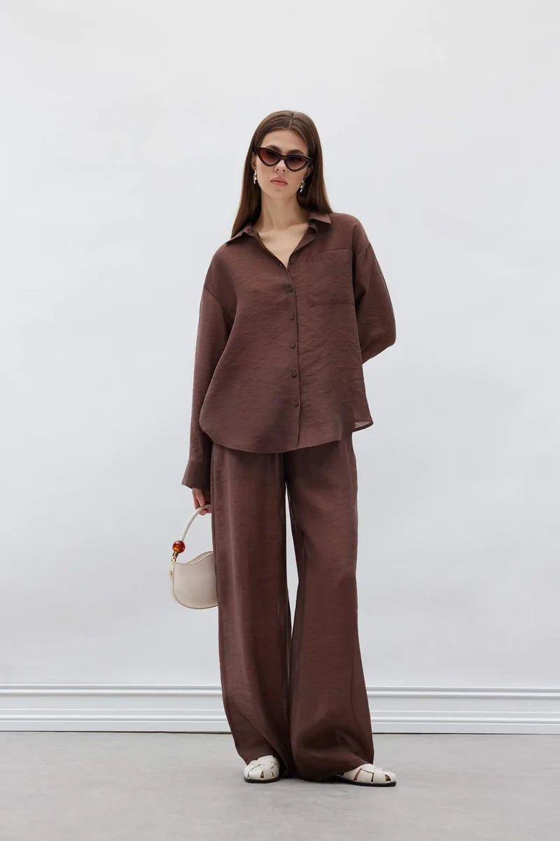 DeFacto Straight Fit High Waist Long Length Modal Trousers