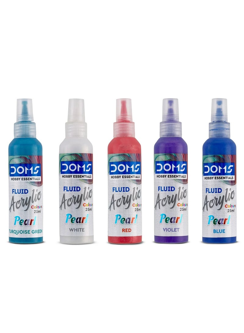 DOMS 5-Shade Fluid Acrylic Colours With Two Canvases, Apron And Handgloves Pearl Colour Set - Image 2