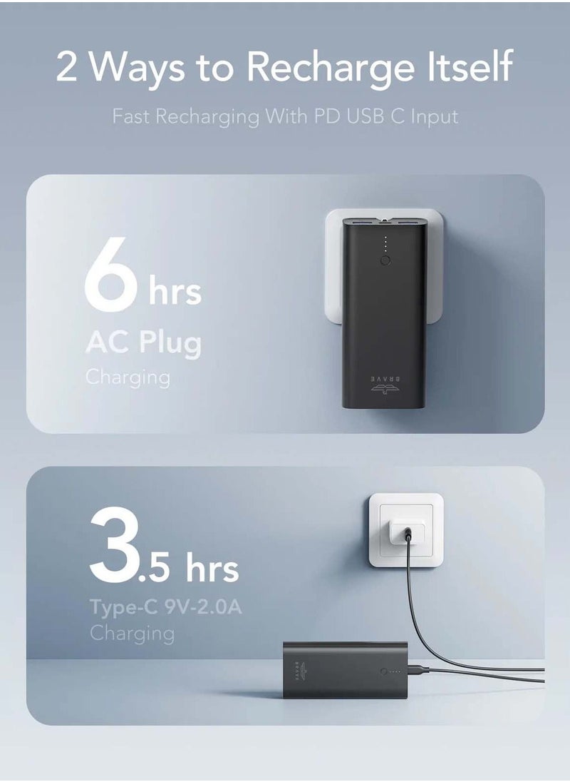 Brave - BRAVE Portable Charge 2-In-1 Power Bank 10000mAh (EU Plug) 22.5W USB-C PD Input/Output QC 3.0 Port for All Mobile Phone (Black) - Image 1