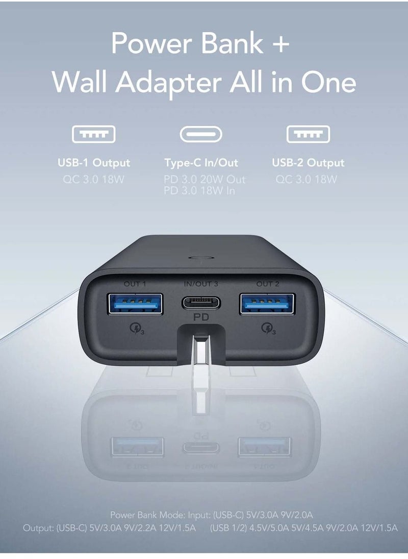Brave - BRAVE Portable Charge 2-In-1 Power Bank 10000mAh (EU Plug) 22.5W USB-C PD Input/Output QC 3.0 Port for All Mobile Phone (Black) - Image 1