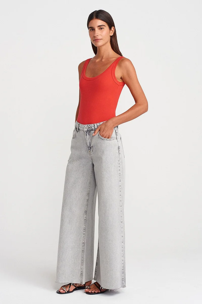 Dilvin Brick Red DILVIN Sleeveless Ribbed Cotton-blend Bodysuit for Women | Best Price UAE