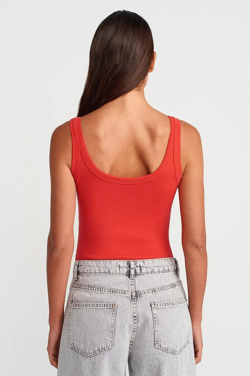 Dilvin Brick Red DILVIN Sleeveless Ribbed Cotton-blend Bodysuit for Women | Best Price UAE
