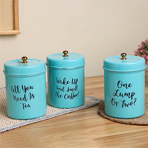anantam homes Colourful Tea Sugar Coffee Container Set Of 3|For Kitchen Counter Top Airtight Stainless Steel Food Storage Canister With Lids For Sugar Cereal Coffee Tea (Wake Up-Aqua), Blue - Image 1