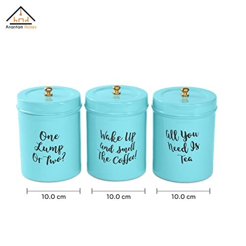 anantam homes Colourful Tea Sugar Coffee Container Set Of 3|For Kitchen Counter Top Airtight Stainless Steel Food Storage Canister With Lids For Sugar Cereal Coffee Tea (Wake Up-Aqua), Blue - Image 2