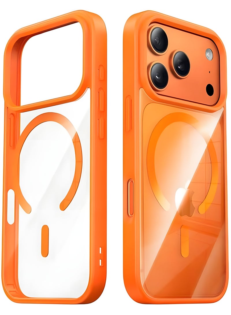 جراب لموبايل ايفون 17 برو ماكس ماج سيف شفاف يدعم الشحن اللاسلكي المغناطيسي، حماية ضد الصدمات، مقاوم للخدش لموبايل iPhone 17 Pro Max - برتقالي - Image 1