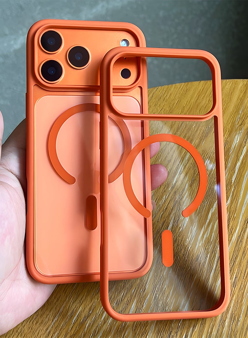 جراب لموبايل ايفون 17 برو ماكس ماج سيف شفاف يدعم الشحن اللاسلكي المغناطيسي، حماية ضد الصدمات، مقاوم للخدش لموبايل iPhone 17 Pro Max - برتقالي - Image 5