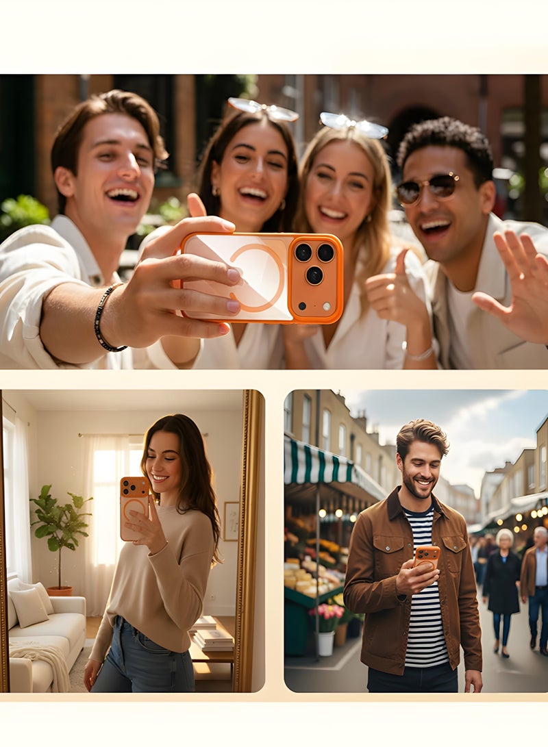 جراب لموبايل ايفون 17 برو ماكس ماج سيف شفاف يدعم الشحن اللاسلكي المغناطيسي، حماية ضد الصدمات، مقاوم للخدش لموبايل iPhone 17 Pro Max - برتقالي - Image 4