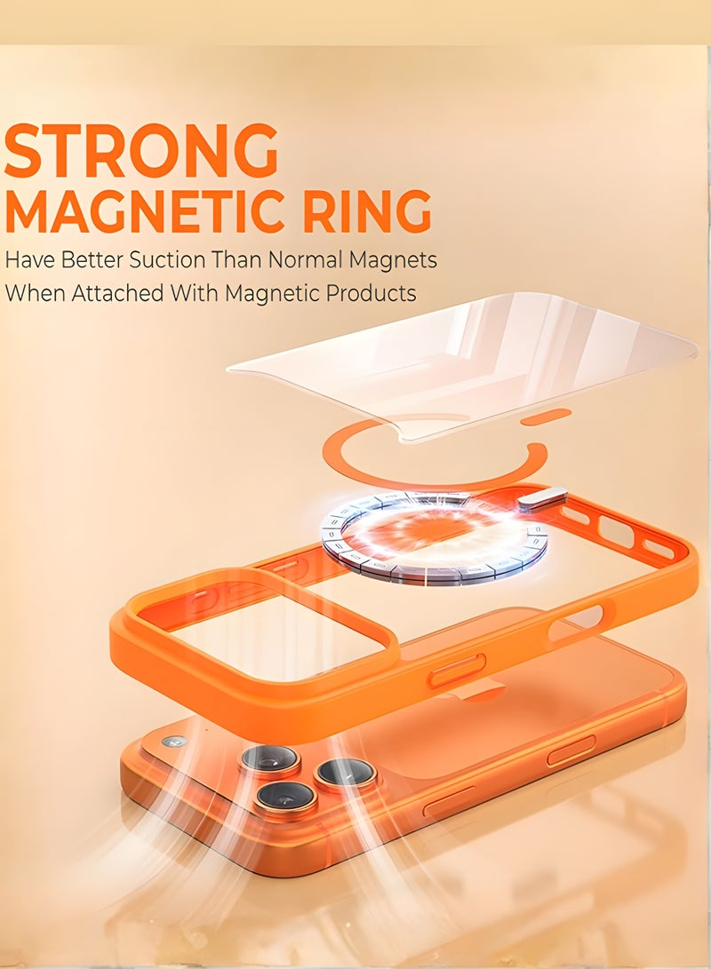 جراب لموبايل ايفون 17 برو ماكس ماج سيف شفاف يدعم الشحن اللاسلكي المغناطيسي، حماية ضد الصدمات، مقاوم للخدش لموبايل iPhone 17 Pro Max - برتقالي - Image 3