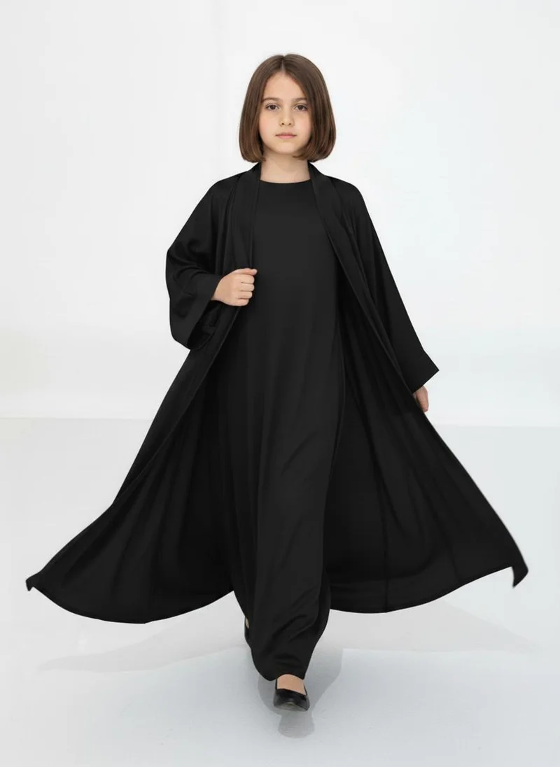 MSquare Fashion Black Premium 3-Piece Kids Abaya Set  Lightweight Harir Maqsood Modest Wear for Girls