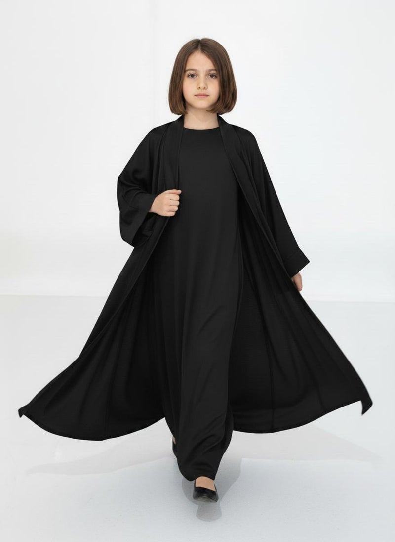 MSquare Fashion Black Premium 3-Piece Kids Abaya Set  Lightweight Harir Maqsood Modest Wear for Girls - Image 2