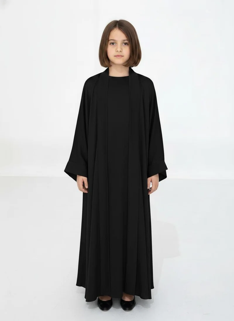 MSquare Fashion Black Premium 3-Piece Kids Abaya Set  Lightweight Harir Maqsood Modest Wear for Girls