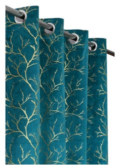 Homefab India Homefab India Velvet Curtains Room Darkening - Long Door 9 feet, Pack of 2 Panels, Aqua Blue  - Image 1