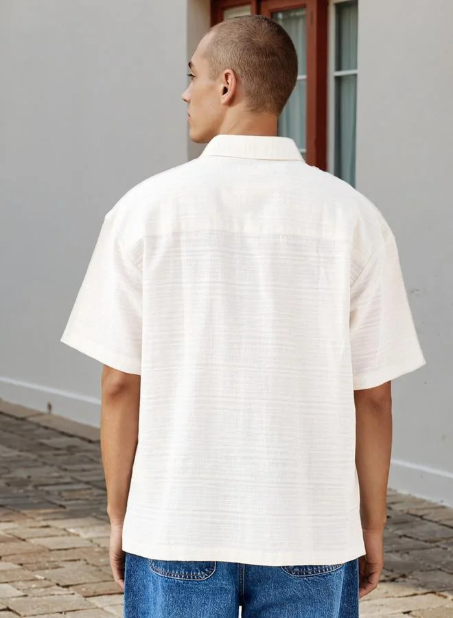 Lee Cooper Lee Cooper Regular Fit Textured Resort Shirt with Collar