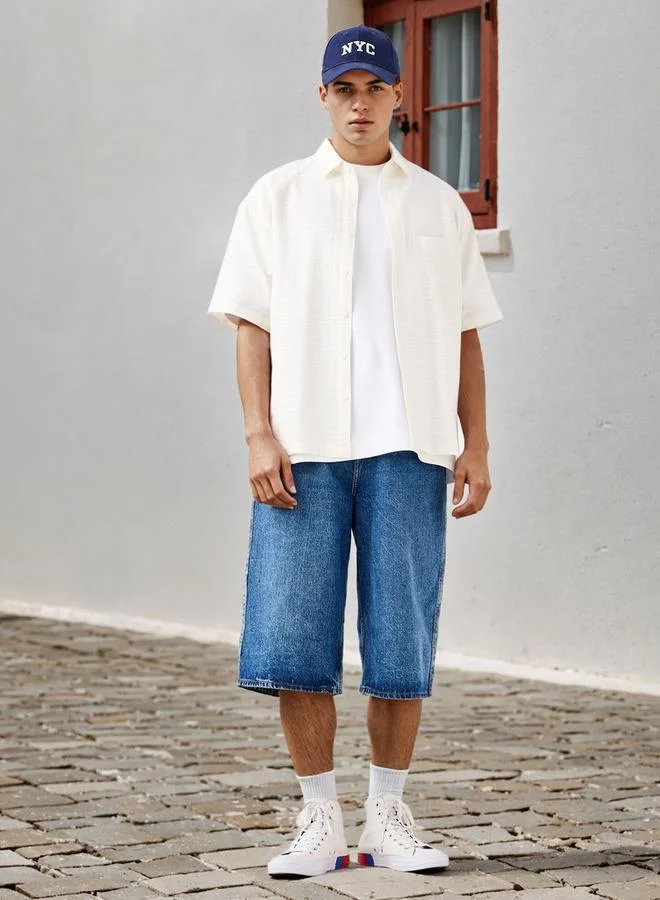 Lee Cooper Lee Cooper Regular Fit Textured Resort Shirt with Collar