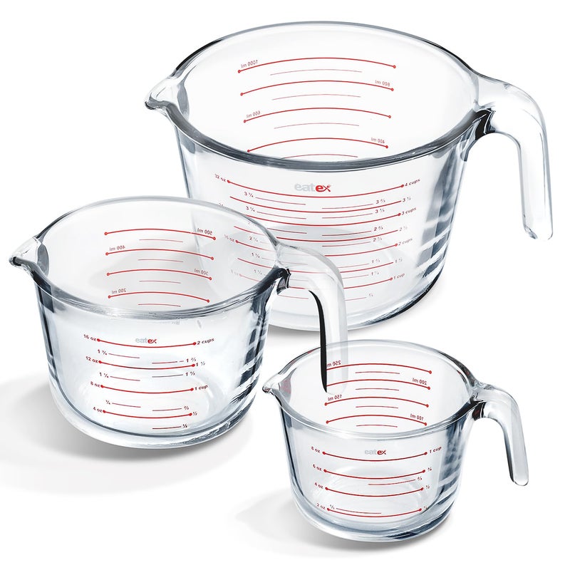 Eatex Glass Measuring Cups Set Of 3 - Liquid Measuring Cups  Glass Measuring Cup Set - 1 2 4 Cup Measuring Cup - Dishwasher Oven  Microwave Safe Measure Cups - Image 1