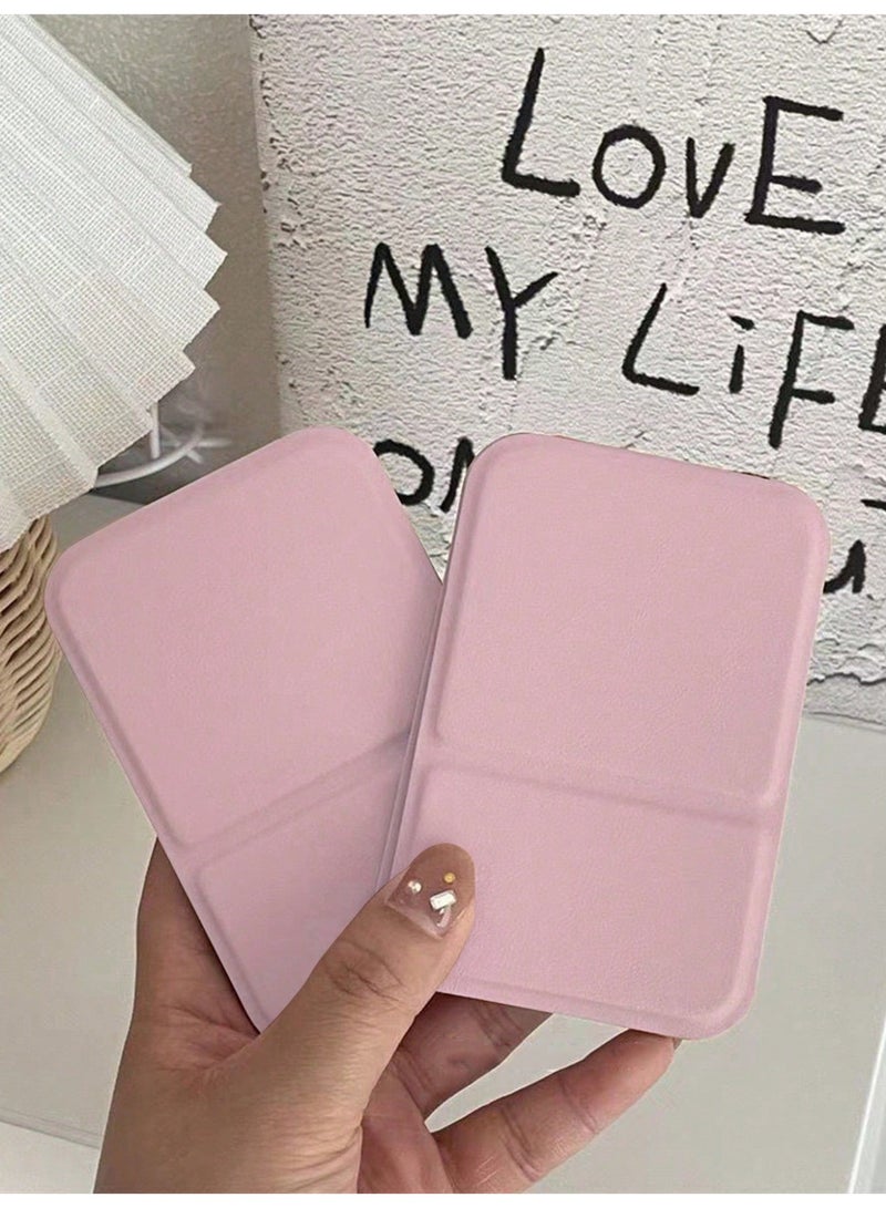 ميأميأ مرآة مكياج محمولة واحدة، مرآة صغيرة من جلد البوليمر، قابلة للطي، مرآة للسفر، مناسبة كهدية، أساسيات السفر، أدوات المكياج، سهلة التخزين، لون وردي - Image 3