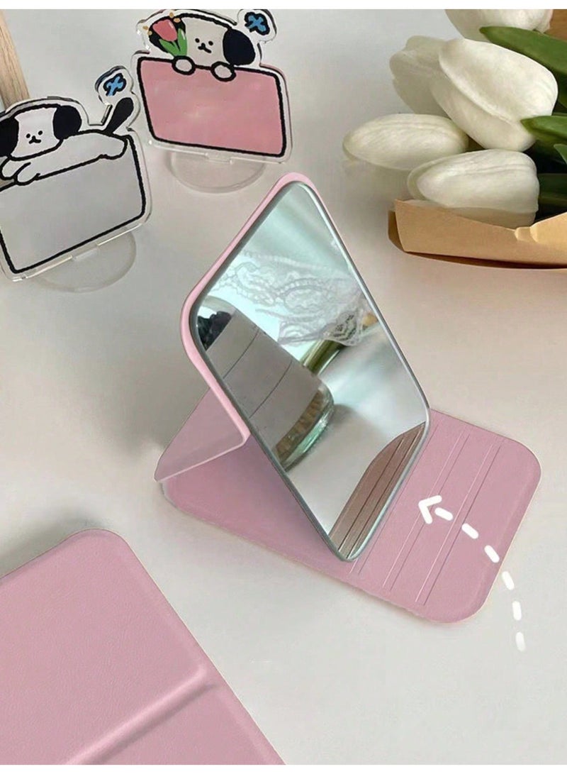 ميأميأ مرآة مكياج محمولة واحدة، مرآة صغيرة من جلد البوليمر، قابلة للطي، مرآة للسفر، مناسبة كهدية، أساسيات السفر، أدوات المكياج، سهلة التخزين، لون وردي - Image 5