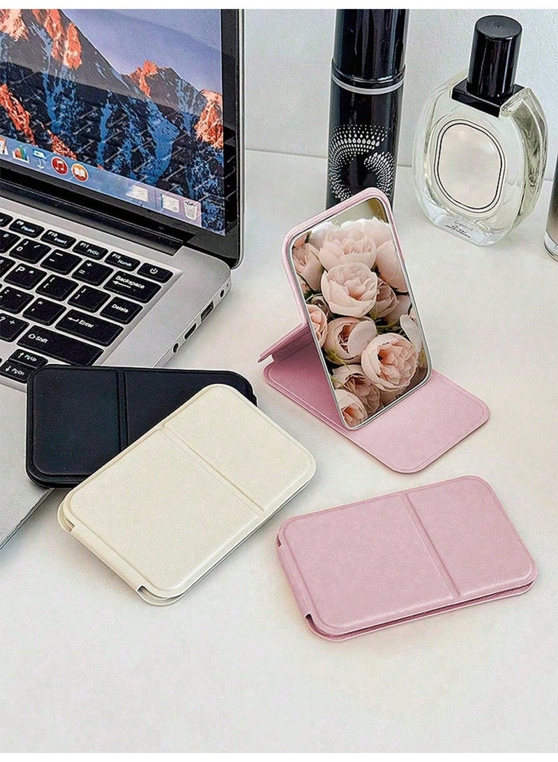 ميأميأ مرآة مكياج محمولة واحدة، مرآة صغيرة من جلد البوليمر، قابلة للطي، مرآة للسفر، مناسبة كهدية، أساسيات السفر، أدوات المكياج، سهلة التخزين، لون وردي - Image 4