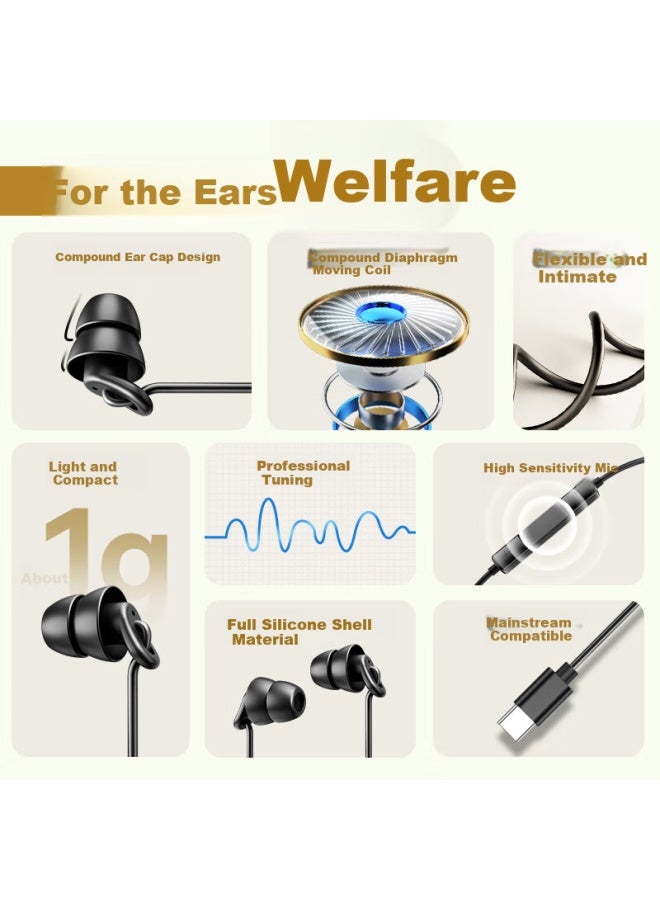 Aigo Sleep Earphones Half In-Ear Sleep Aid Side Sleep Anti-Ear Pressure Noise Reduction Wired Earphones Type-C Interface Flat Wire Control Earphones Sports Running Music A260D - Image 3