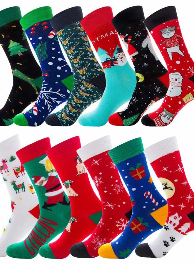 Gellwhu Men's Christmas Socks, Christmas Gifts for Men Women Stocking Stuffers Large Holiday Fun Novelty Cotton Socks, 12 Pairs Socks, Medium-Large - Image 1