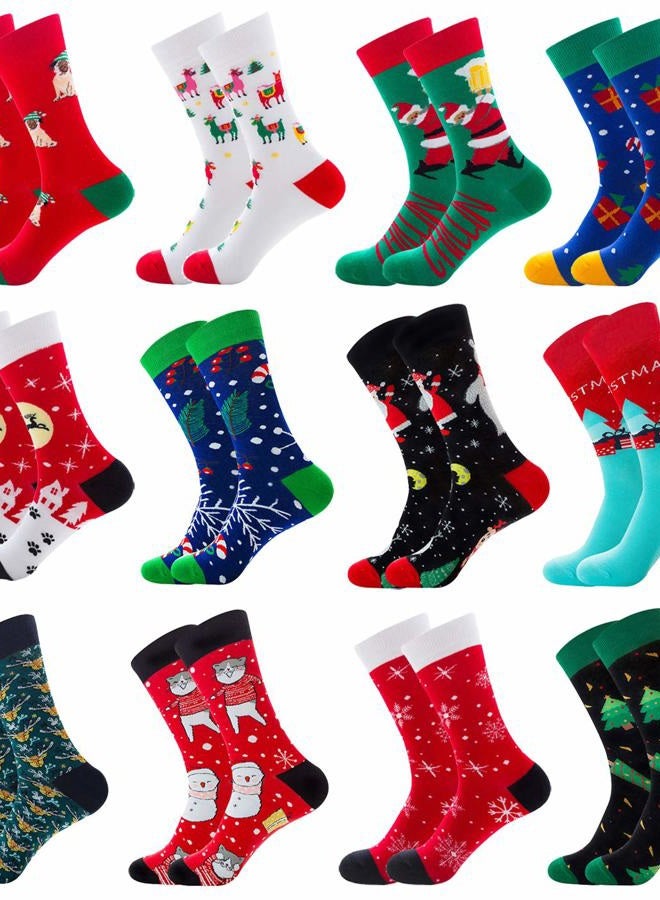 Gellwhu Men's Christmas Socks, Christmas Gifts for Men Women Stocking Stuffers Large Holiday Fun Novelty Cotton Socks, 12 Pairs Socks, Medium-Large - Image 3