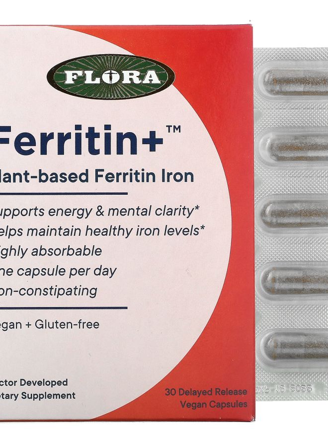 Flora فيريتين+ كبسولات حديد فيريتين نباتية 30 كبسولة إطلاق مؤجل نباتية