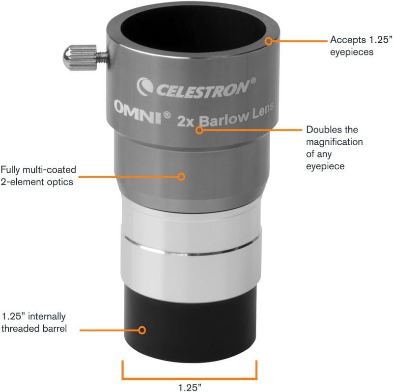 Celestron Omni 2X Barlow Lens - Enhance Your Telescope Experience - Image 2