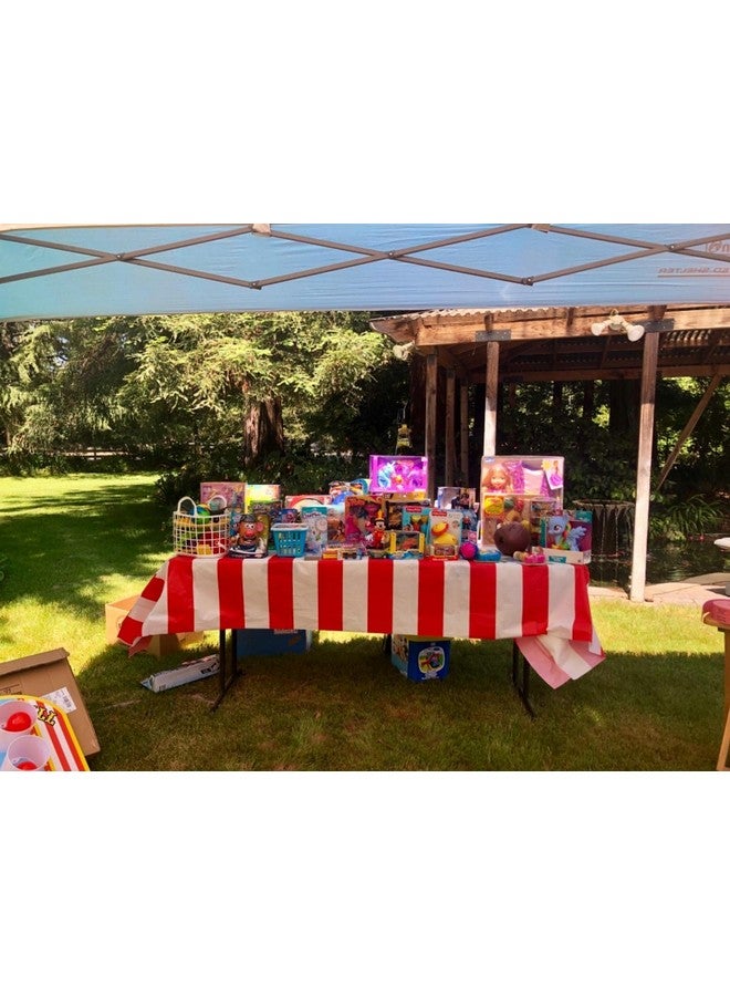 Oojami Red & White Stripes Carnival Theme Party Tablecover Pack Of 6 - Image 3