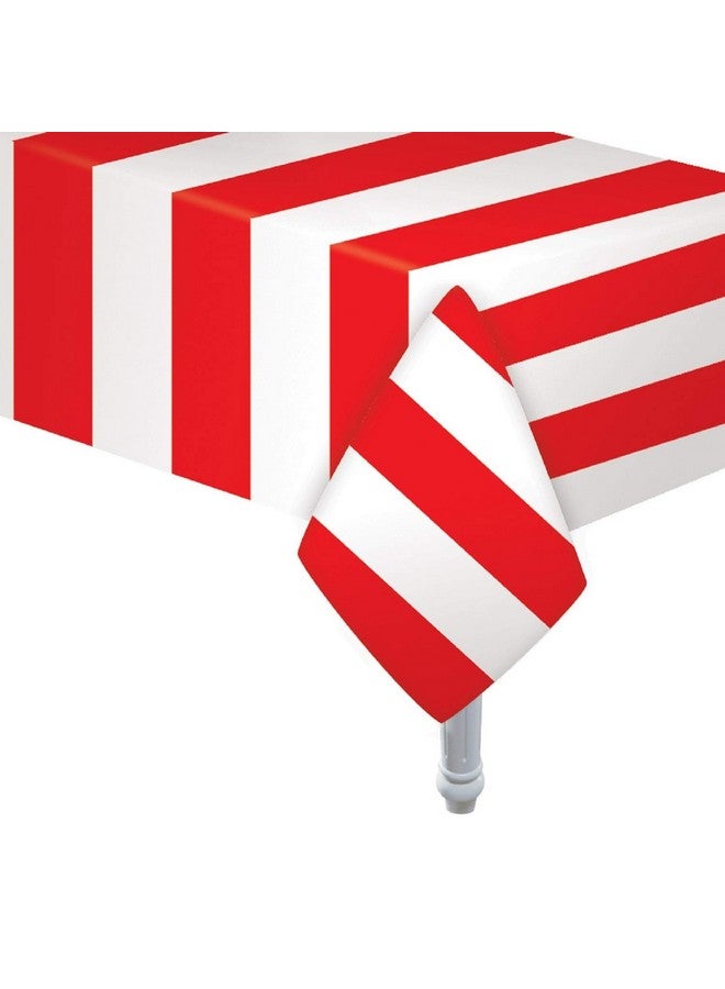 Oojami Red & White Stripes Carnival Theme Party Tablecover Pack Of 6 - Image 2