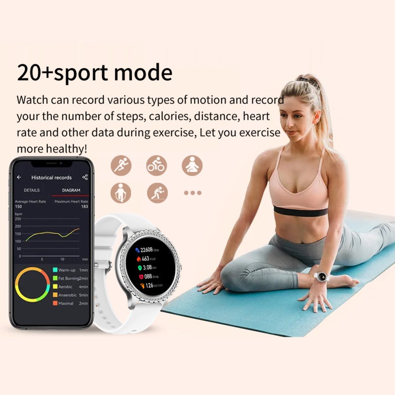 Luxury Women's Smartwatch BT Calling, Health Monitoring, Sleep Tracking, 20+ Sports Modes, Waterproof Fitness Tracker with Touchscreen, Voice Assistant Beige - Image 5
