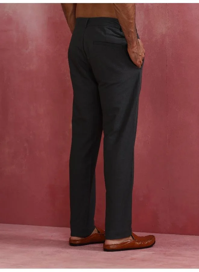 trueBrowns Men's Charcoal grey Cotton Twill  Pants